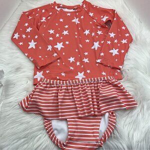 NEW HANNA ANDERSSON Moon Back Skirted Stars Rash Guard Swim Set Swimsuit 18-24mo